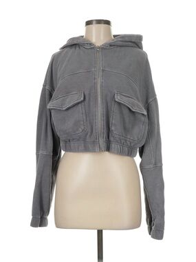 Urban Outfitters Cropped Cargo Hooded Zip Jacket in Grey